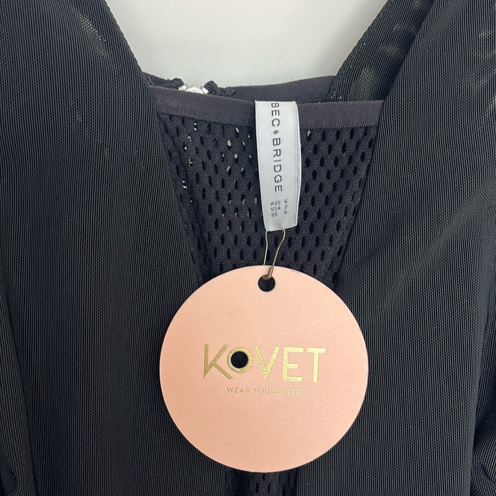 Because and Bridge black mesh midi dress, size 2, NWT